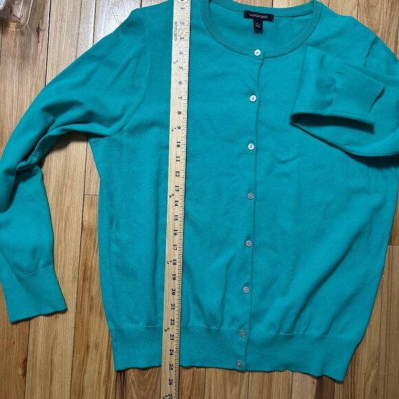 Lands’ End Women's Supima Cotton Cardigan Plus Size L/14/16 Light Green - Picture 5 of 6